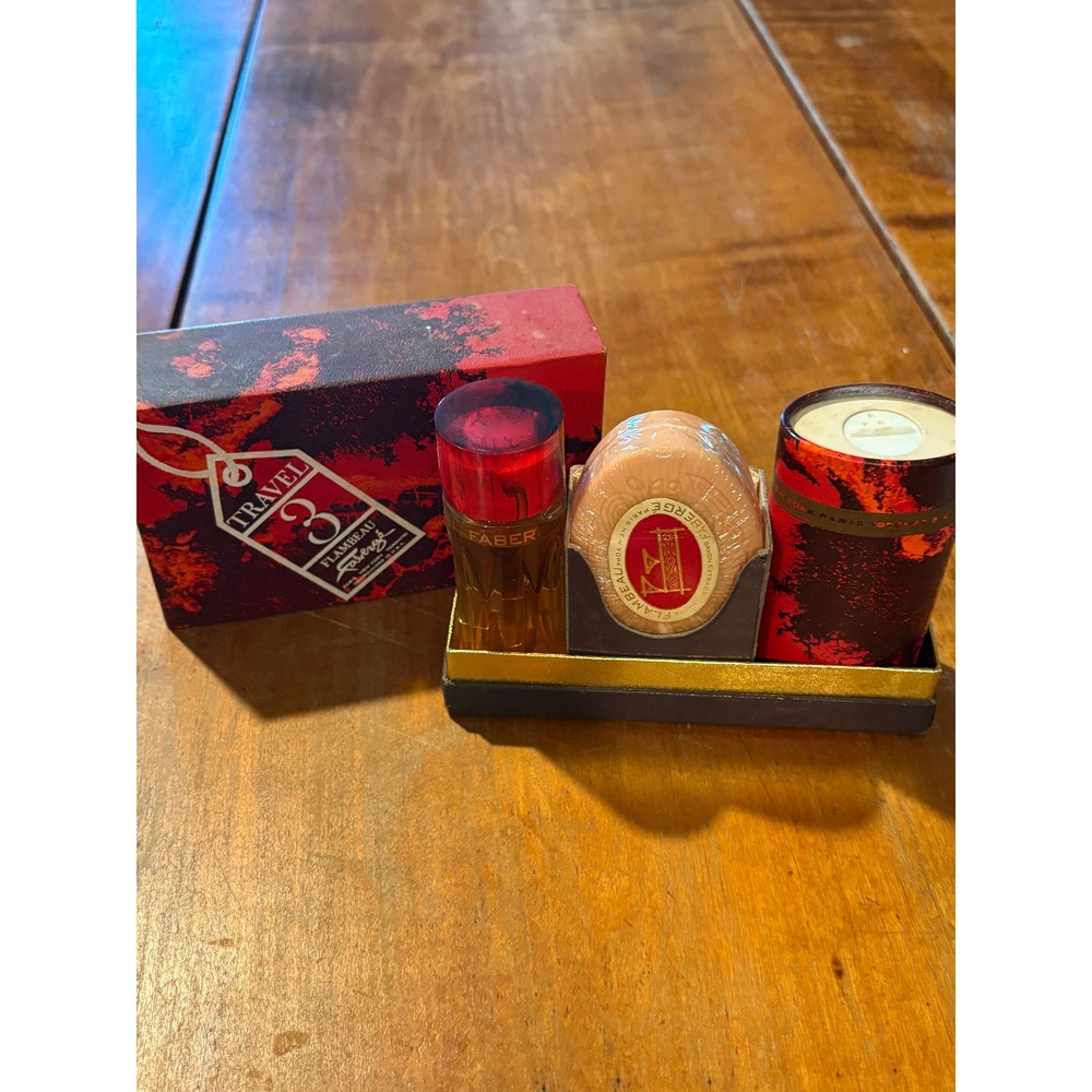Vintage Fabergé Flambeau Travel 3 Gift Set‎ Cologne Talc Soap NOS
